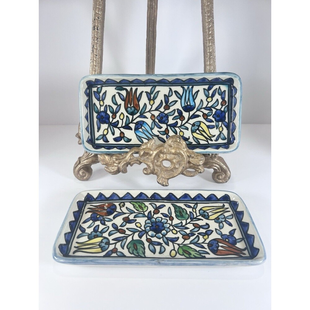 Set of Decorative Hand Painted Trinket /serving Trays From Jerusalem 9”x4.5”